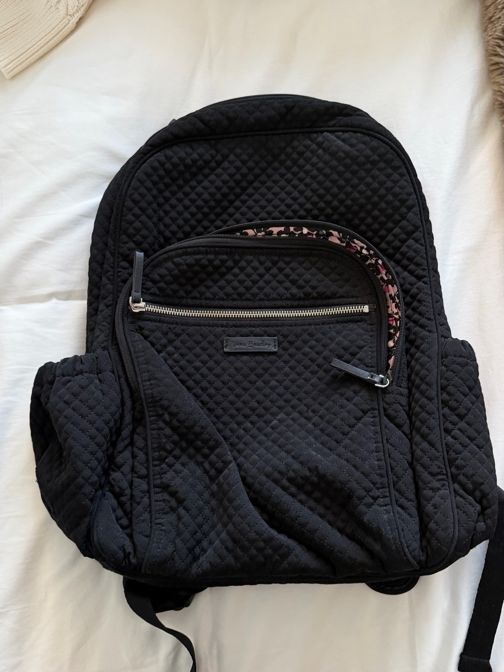 Vera Bradley Black Quilted Backpack with Floral Trim